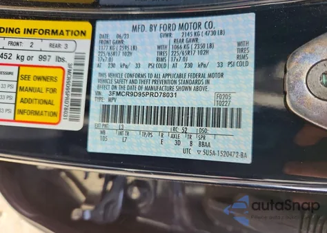 2023 Ford Bronco Sport Badlands из США, поврежденный, VIN 3FMCR9D95PRD78031